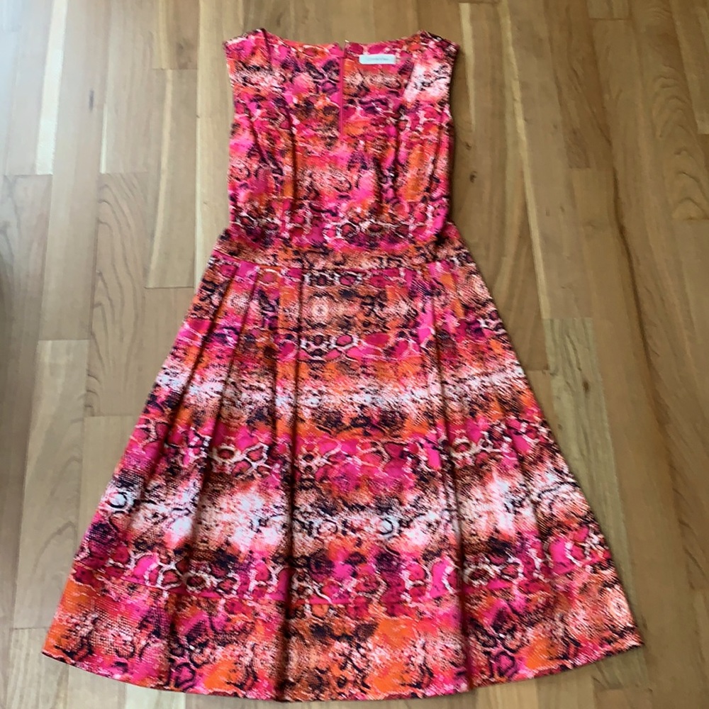 NWOT Calvin Klein Pink & Black Sleeveless Snakeskin Print Fit & Flare Dress